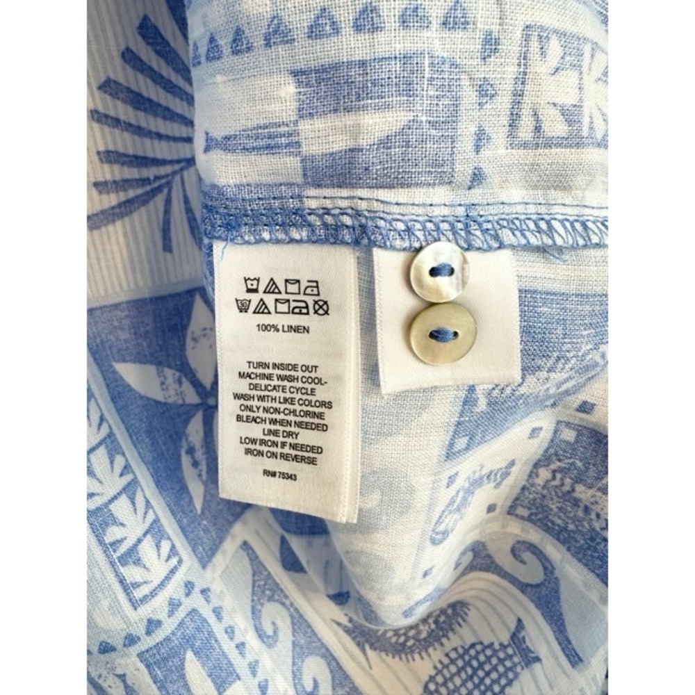 C&C California 100% Linen Blue Lobster Fish Block Print Button Down Shirt M - Picture 7 of 7